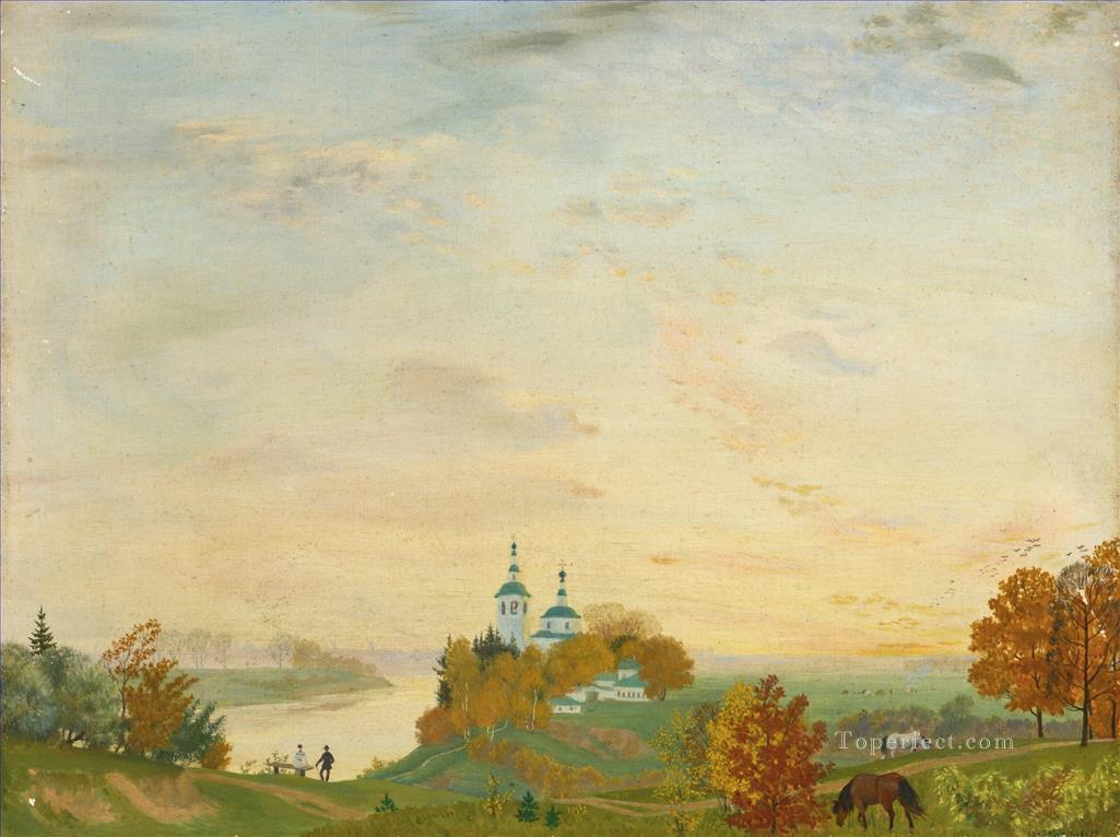 ABOVE THE RIVER AUTUMN Boris Mikhailovich Kustodiev Oil Paintings
